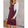 CUPSHE Women Corduroy Fall Dresses Front Bib Pocket Square Neck Wide Strap Casual Overall Mini Dress(Wine Red)