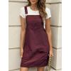CUPSHE Women Corduroy Fall Dresses Front Bib Pocket Square Neck Wide Strap Casual Overall Mini Dress(Wine Red)