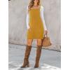 CUPSHE Women Corduroy Fall Dresses Front Bib Pocket Square Neck Wide Strap Casual Overall Mini Dress(Yellow)