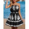 CUPSHE Women Floral Mini Summer Dress Tiered Ruffle Tube Front Button Elastic Waist Tie Casual Holiday Beach Dresses(Black Ornate)