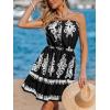 CUPSHE Women Floral Mini Summer Dress Tiered Ruffle Tube Front Button Elastic Waist Tie Casual Holiday Beach Dresses(Black Ornate)