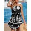 CUPSHE Women Floral Mini Summer Dress Tiered Ruffle Tube Front Button Elastic Waist Tie Casual Holiday Beach Dresses(Black Ornate)