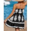CUPSHE Women Floral Mini Summer Dress Tiered Ruffle Tube Front Button Elastic Waist Tie Casual Holiday Beach Dresses(Black Ornate)