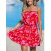 CUPSHE Women Floral Mini Summer Dress Tiered Ruffle Tube Front Button Elastic Waist Tie Casual Holiday Beach Dresses(Fuchsia)