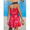 CUPSHE Women Floral Mini Summer Dress Tiered Ruffle Tube Front Button Elastic Waist Tie Casual Holiday Beach Dresses(Fuchsia)