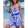 CUPSHE Women Floral Mini Summer Dress Tiered Ruffle Tube Front Button Elastic Waist Tie Casual Holiday Beach Dresses(Purple)
