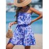 CUPSHE Women Floral Mini Summer Dress Tiered Ruffle Tube Front Button Elastic Waist Tie Casual Holiday Beach Dresses(Purple)