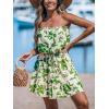 CUPSHE Women Floral Mini Summer Dress Tiered Ruffle Tube Front Button Elastic Waist Tie Casual Holiday Beach Dresses(Sage Floral)