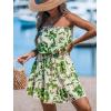 CUPSHE Women Floral Mini Summer Dress Tiered Ruffle Tube Front Button Elastic Waist Tie Casual Holiday Beach Dresses(Sage Floral)