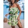 CUPSHE Women Floral Mini Summer Dress Tiered Ruffle Tube Front Button Elastic Waist Tie Casual Holiday Beach Dresses(Sage Floral)