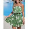 CUPSHE Women Floral Mini Summer Dress Tiered Ruffle Tube Front Button Elastic Waist Tie Casual Holiday Beach Dresses(Sage Green Tropical)