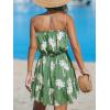 CUPSHE Women Floral Mini Summer Dress Tiered Ruffle Tube Front Button Elastic Waist Tie Casual Holiday Beach Dresses(Sage Green Tropical)