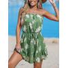 CUPSHE Women Floral Mini Summer Dress Tiered Ruffle Tube Front Button Elastic Waist Tie Casual Holiday Beach Dresses(Sage Green Tropical)