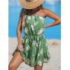 CUPSHE Women Floral Mini Summer Dress Tiered Ruffle Tube Front Button Elastic Waist Tie Casual Holiday Beach Dresses(Sage Green Tropical)