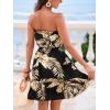 CUPSHE Women Floral Mini Summer Dress Tiered Ruffle Tube Front Button Elastic Waist Tie Casual Holiday Beach Dresses(Tropical Palm)