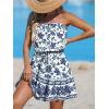 CUPSHE Women Floral Mini Summer Dress Tiered Ruffle Tube Front Button Elastic Waist Tie Casual Holiday Beach Dresses(White Blue Floral)