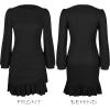 CUPSHE Women Knit Ruched Fall Dress Smocked Ruffle Hem Crew Neck Long Sleeve Bodycon Sexy Casual Holiday Mini Dress(Black)
