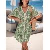 CUPSHE Women Tassel Trim Summer Dress V Neck Lace Short Sleeve Paisley Boho Casual Sundress Holiday Beach Mini Dress(Green)