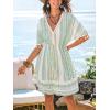 CUPSHE Women Tassel Trim Summer Dress V Neck Lace Short Sleeve Paisley Boho Casual Sundress Holiday Beach Mini Dress(Light Green Geometric)
