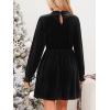 CUPSHE Women’s Fall Dresses 2025 High Neck Long Sleeve Mini Party Ruffled Casual Tunic Velvet Wedding Guest Dress(Black)