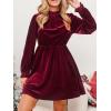 CUPSHE Women’s Fall Dresses 2025 High Neck Long Sleeve Mini Party Ruffled Casual Tunic Velvet Wedding Guest Dress(Burgundy)