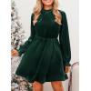 CUPSHE Women’s Fall Dresses 2025 High Neck Long Sleeve Mini Party Ruffled Casual Tunic Velvet Wedding Guest Dress(Green)
