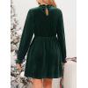 CUPSHE Women’s Fall Dresses 2025 High Neck Long Sleeve Mini Party Ruffled Casual Tunic Velvet Wedding Guest Dress(Green)