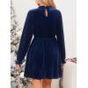 CUPSHE Women’s Fall Dresses 2025 High Neck Long Sleeve Mini Party Ruffled Casual Tunic Velvet Wedding Guest Dress(Navy Blue)