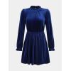 CUPSHE Women’s Fall Dresses 2025 High Neck Long Sleeve Mini Party Ruffled Casual Tunic Velvet Wedding Guest Dress(Navy Blue)