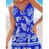 CUPSHE Women’s Floral Mini Sundress Twisted V Neck Sleeveless Short Dress Self Tie Back Summer Vacation Beach Dress(Blue Printed)