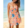CUPSHE Women’s Floral Mini Sundress Twisted V Neck Sleeveless Short Dress Self Tie Back Summer Vacation Beach Dress(Burnt Orange)