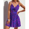 CUPSHE Women’s Floral Mini Sundress Twisted V Neck Sleeveless Short Dress Self Tie Back Summer Vacation Beach Dress(Mini Blue)