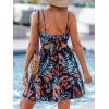 CUPSHE Women’s Floral Mini Sundress Twisted V Neck Sleeveless Short Dress Self Tie Back Summer Vacation Beach Dress(Navy Tropical)