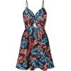 CUPSHE Women’s Floral Mini Sundress Twisted V Neck Sleeveless Short Dress Self Tie Back Summer Vacation Beach Dress(Navy Tropical)