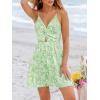 CUPSHE Women’s Floral Mini Sundress Twisted V Neck Sleeveless Short Dress Self Tie Back Summer Vacation Beach Dress(Pastel Green)