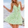 CUPSHE Women’s Floral Mini Sundress Twisted V Neck Sleeveless Short Dress Self Tie Back Summer Vacation Beach Dress(Pastel Green)