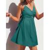 CUPSHE Women’s Floral Mini Sundress Twisted V Neck Sleeveless Short Dress Self Tie Back Summer Vacation Beach Dress(Teal)