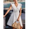 CUPSHE Women’s Lace Eyelet Midi Dress Smocked Waist Flutter Sleeve V Neck Dress Casual Summer Flowy A Line Sundress(White)