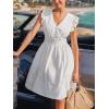 CUPSHE Women’s Lace Eyelet Midi Dress Smocked Waist Flutter Sleeve V Neck Dress Casual Summer Flowy A Line Sundress(White)