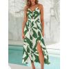 CUPSHE Women’s Long Dresses Summer Sleeveless Beach Casual Side Slit Spaghetti Straps Vacation Graduation Midi Dress(Green Printed)