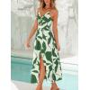 CUPSHE Women’s Long Dresses Summer Sleeveless Beach Casual Side Slit Spaghetti Straps Vacation Graduation Midi Dress(Green Printed)