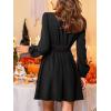 CUPSHE Women’s Long Sleeve Mini Dress V Neck Elegant Cocktail Party Dress Fall Flowy Wedding Guest Dress(Black)