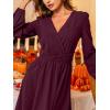 CUPSHE Women’s Long Sleeve Mini Dress V Neck Elegant Cocktail Party Dress Fall Flowy Wedding Guest Dress(Deep Plum Purple)