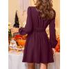 CUPSHE Women’s Long Sleeve Mini Dress V Neck Elegant Cocktail Party Dress Fall Flowy Wedding Guest Dress(Deep Plum Purple)