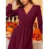 CUPSHE Women’s Long Sleeve Mini Dress V Neck Elegant Cocktail Party Dress Fall Flowy Wedding Guest Dress(Red)