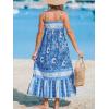 CUPSHE Women’s Maxi Dress Ditsy Floral Smocked Summer Sundress Sleeveless Ruffled Spaghetti Straps Long Beach Formal Dress(Blue Floral)