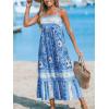 CUPSHE Women’s Maxi Dress Ditsy Floral Smocked Summer Sundress Sleeveless Ruffled Spaghetti Straps Long Beach Formal Dress(Blue Floral)