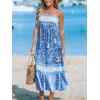 CUPSHE Women’s Maxi Dress Ditsy Floral Smocked Summer Sundress Sleeveless Ruffled Spaghetti Straps Long Beach Formal Dress(Blue Floral)