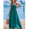 CUPSHE Women’s Maxi Dress Ditsy Floral Smocked Summer Sundress Sleeveless Ruffled Spaghetti Straps Long Beach Formal Dress(Green)