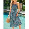 CUPSHE Women’s Maxi Dress Ditsy Floral Smocked Summer Sundress Sleeveless Ruffled Spaghetti Straps Long Beach Formal Dress(Navy Ditsy)
